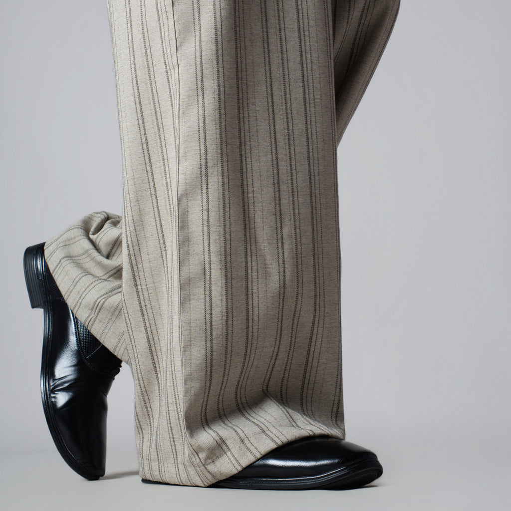 BEIGE PINSTRIPE WIDE PANTS