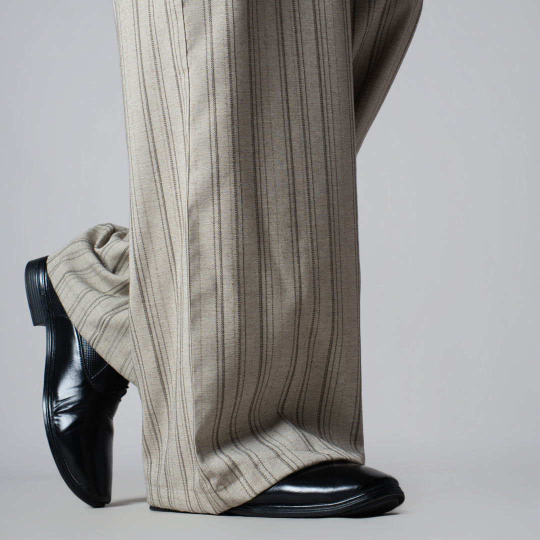 BEIGE PINSTRIPE WIDE PANTS