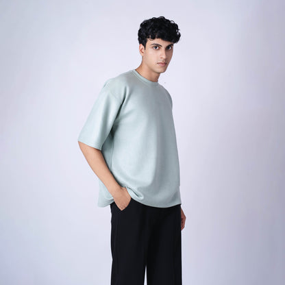 PISTACHIO EMBROIDERED SUEDE T-SHIRT