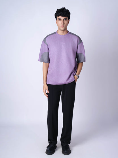 PURPLE AND CHARCOAL DUAL TONE SUEDE T-SHIRT
