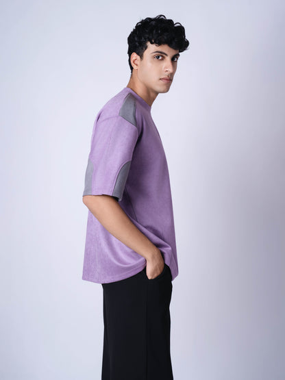 PURPLE AND CHARCOAL DUAL TONE SUEDE T-SHIRT