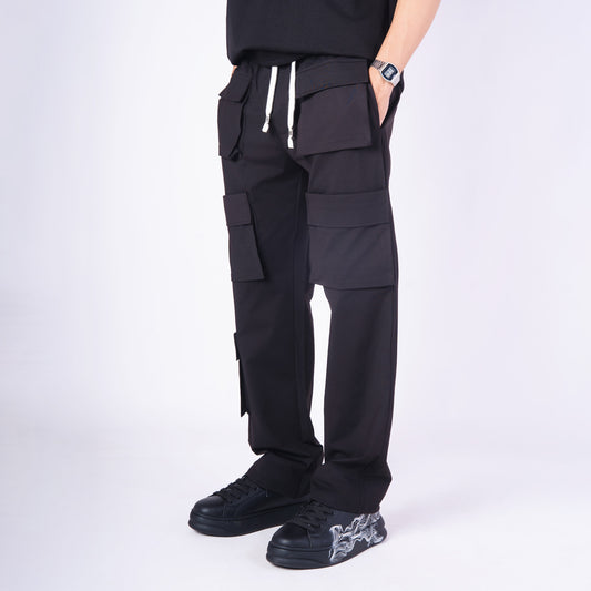 BLACK FIVE FRONT POCKET CARGO SWEATPANTS