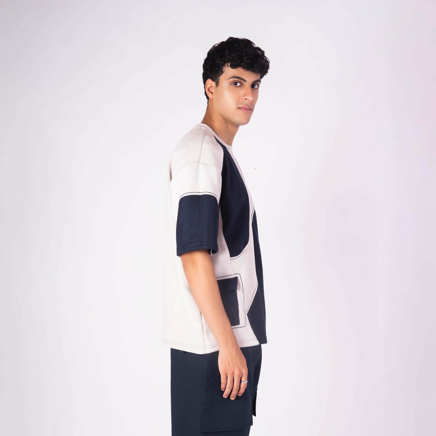 ASH GREY CUT AND SEW EMBROIDERED SUEDE T-SHIRT