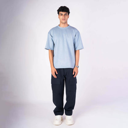 POWDER BLUE EMBROIDERED SUEDE T-SHIRT