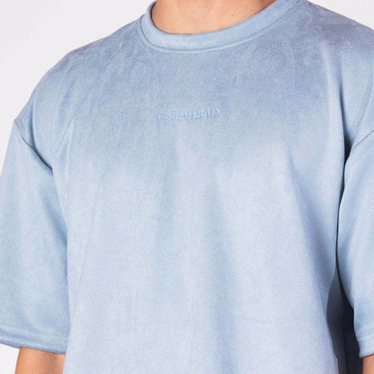 POWDER BLUE EMBROIDERED SUEDE T-SHIRT