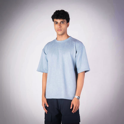 ICE BLUE EMBROIDERED SUEDE T-SHIRT
