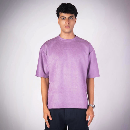 PURPLE EMBROIDERED SUEDE T-SHIRT