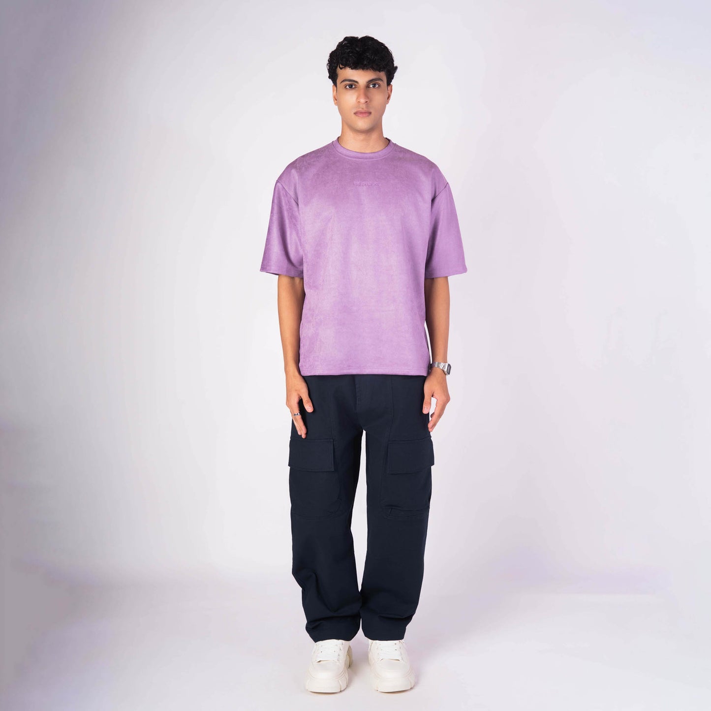 PURPLE EMBROIDERED SUEDE T-SHIRT