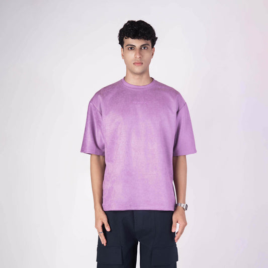 PURPLE EMBROIDERED SUEDE T-SHIRT