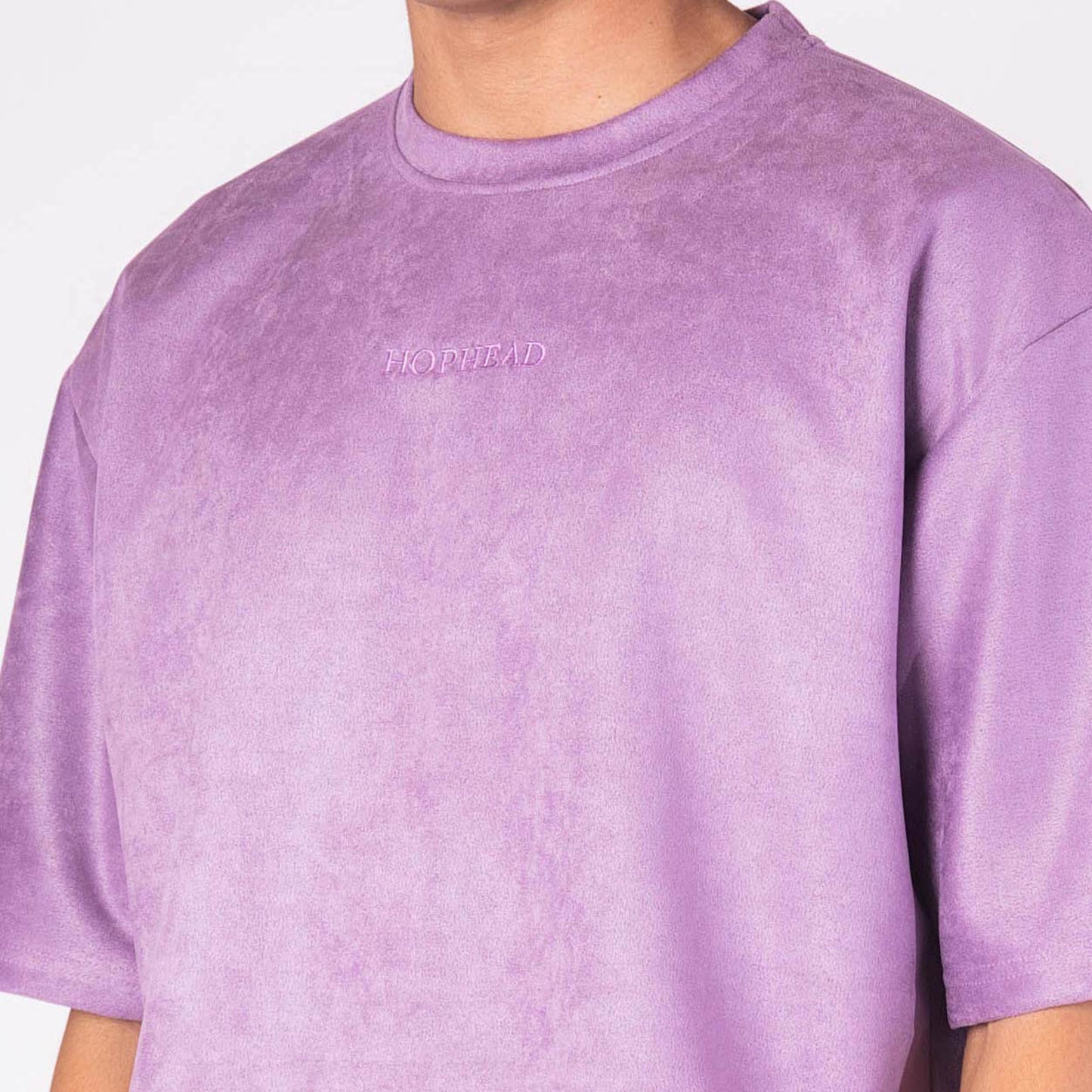 PURPLE EMBROIDERED SUEDE T-SHIRT