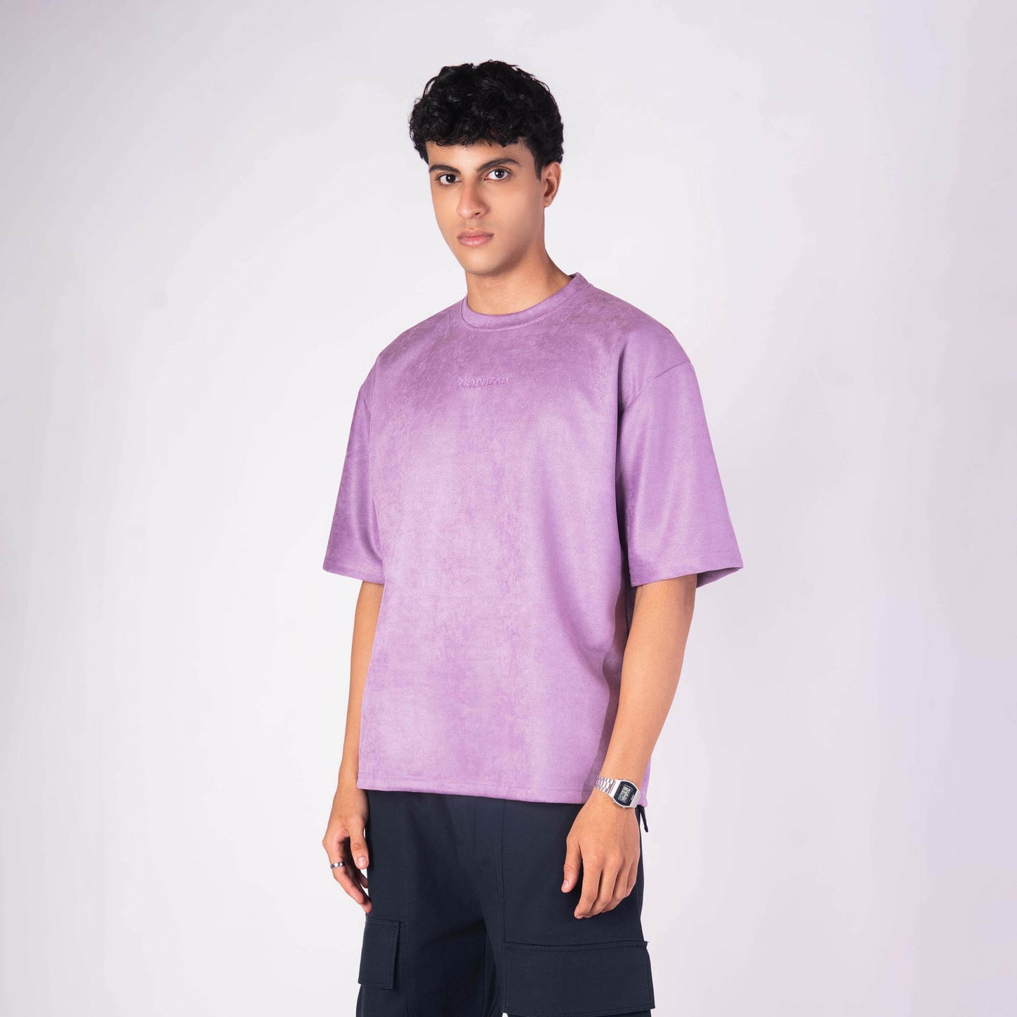 PURPLE EMBROIDERED SUEDE T-SHIRT