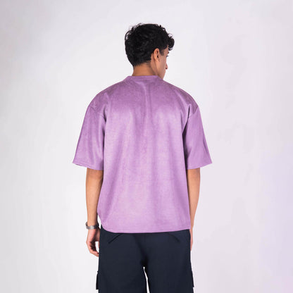 PURPLE EMBROIDERED SUEDE T-SHIRT