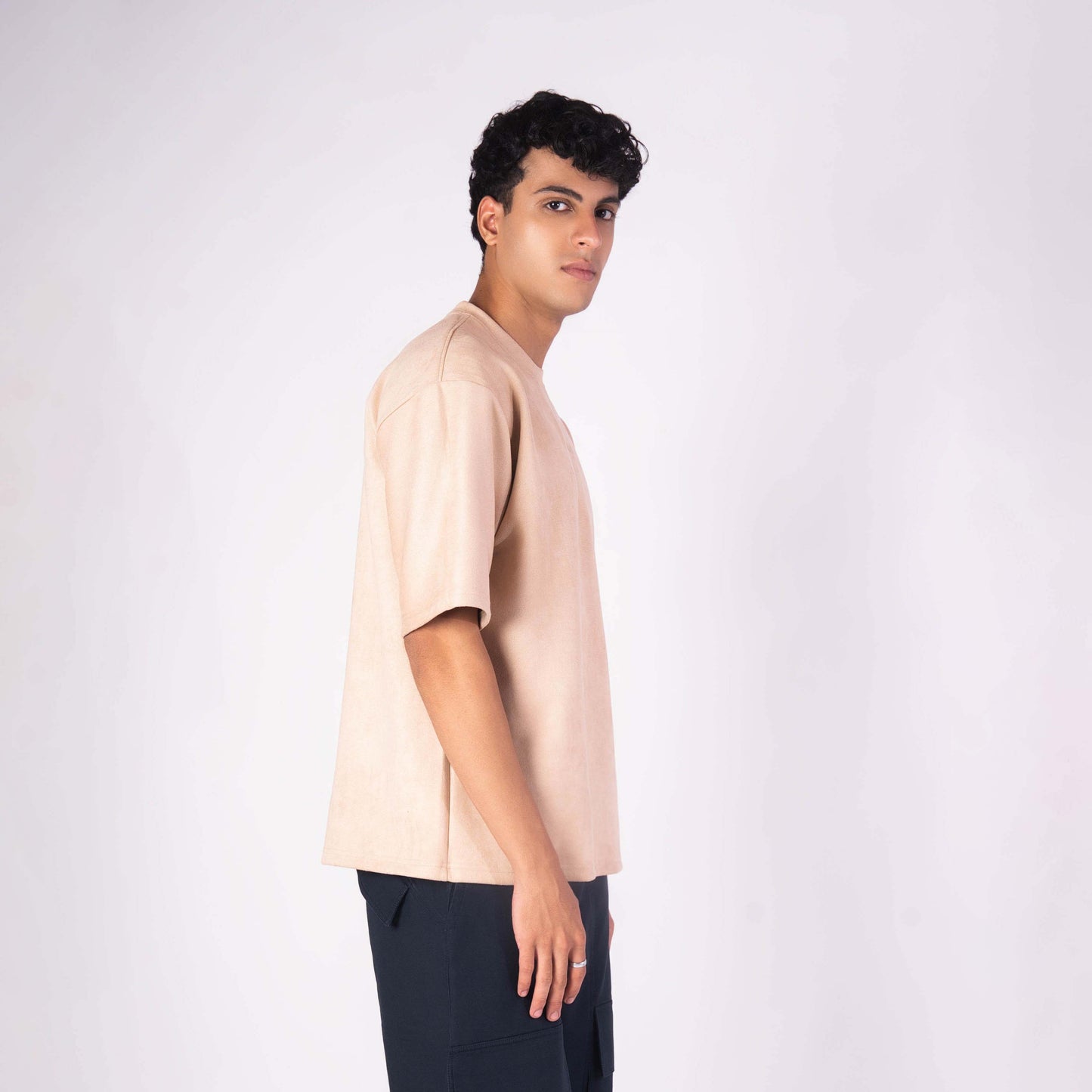 BISQUE EMBRIODERED SUEDE T-SHIRT