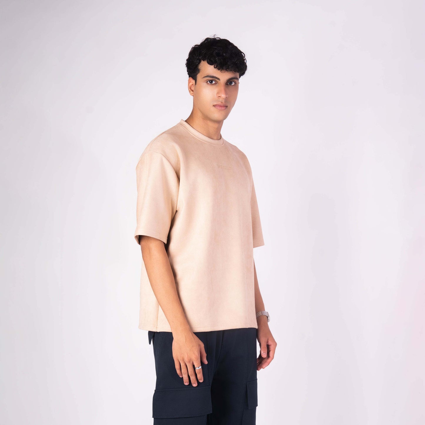 BISQUE EMBRIODERED SUEDE T-SHIRT