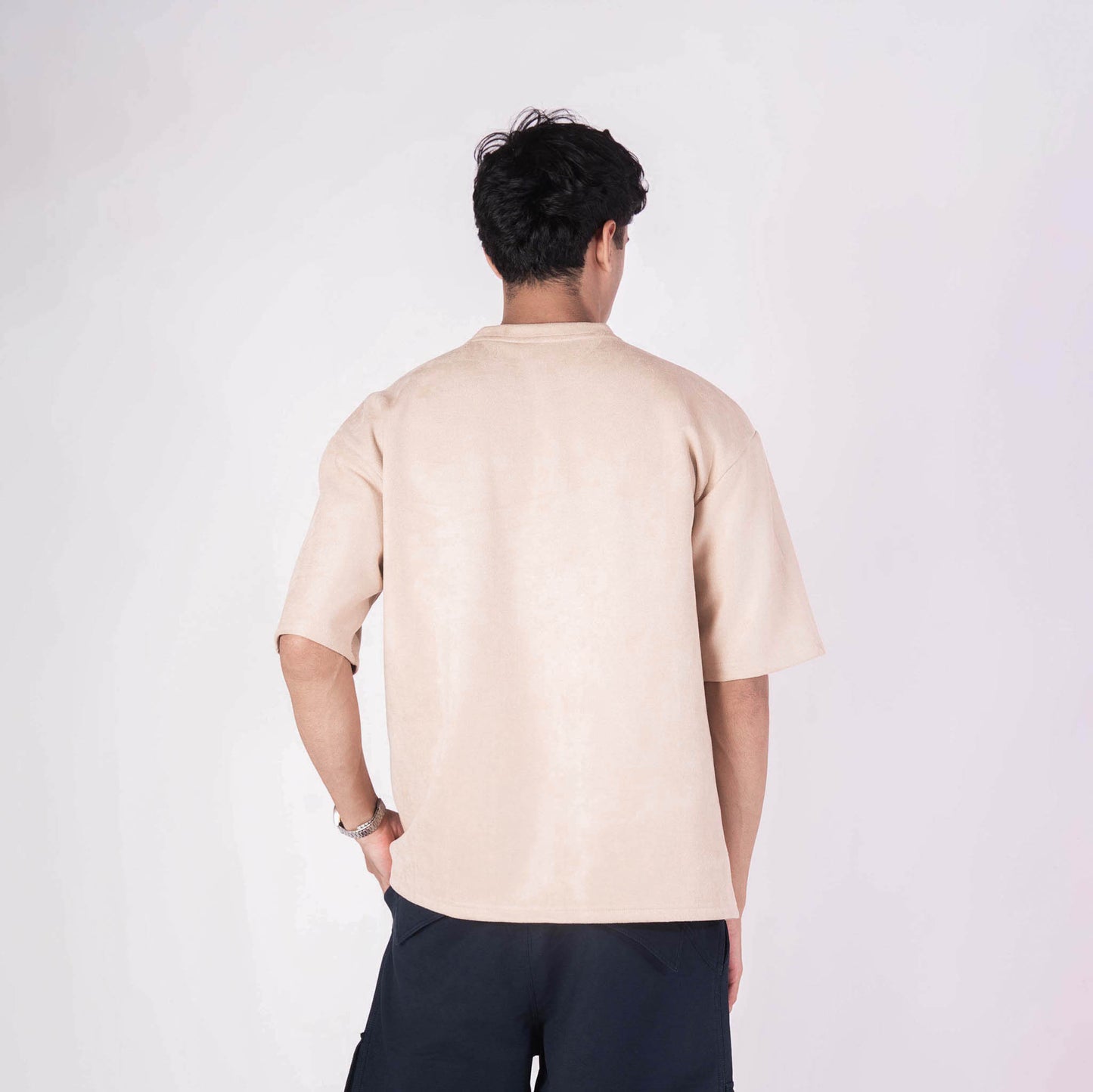 BISQUE EMBRIODERED SUEDE T-SHIRT