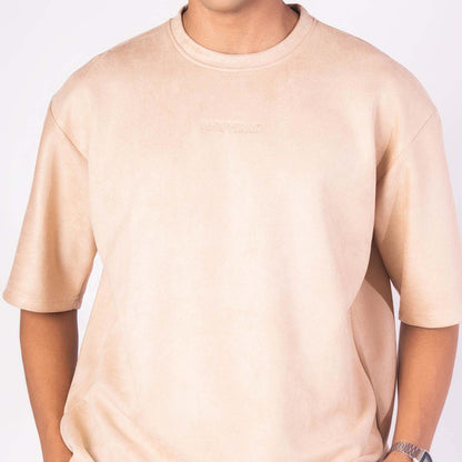 BISQUE EMBRIODERED SUEDE T-SHIRT