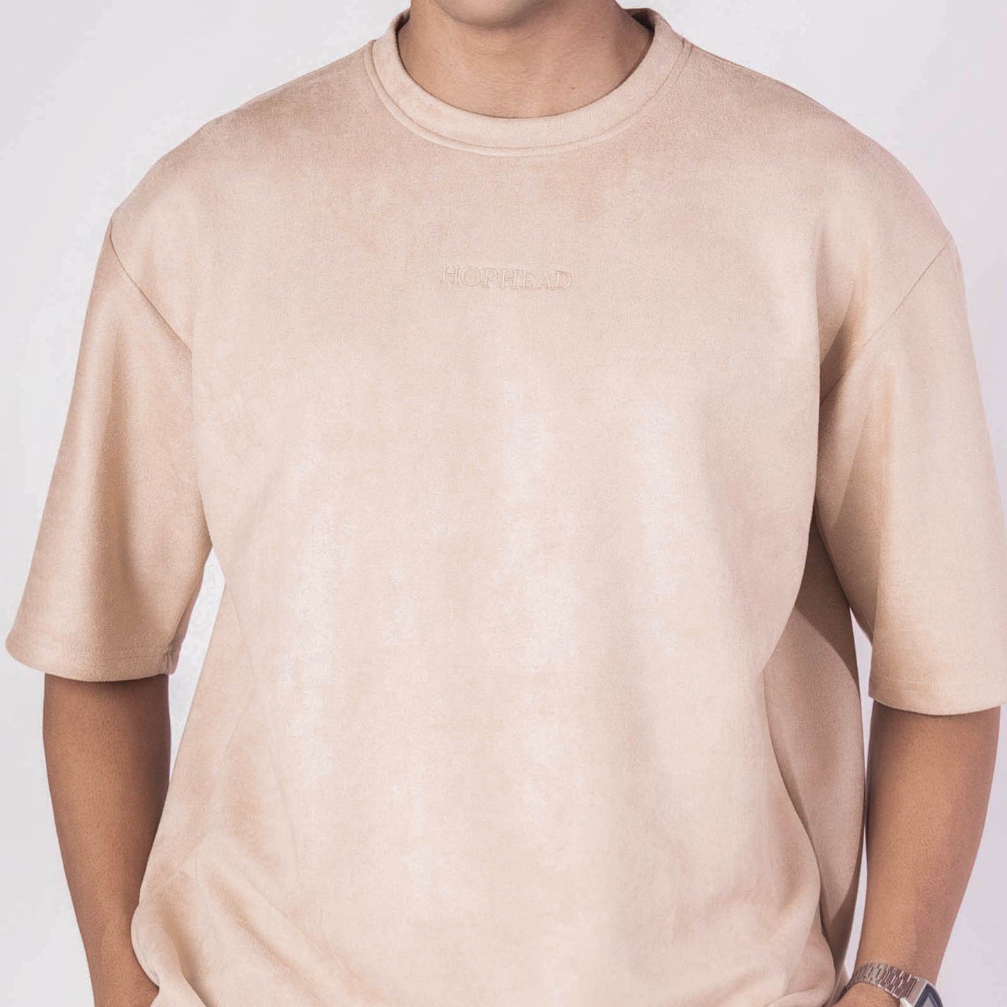 BISQUE EMBRIODERED SUEDE T-SHIRT