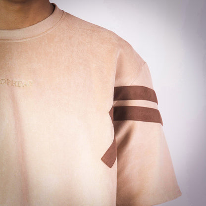 BISQUE STRIPED SHOULDER SUEDE T-SHIRT