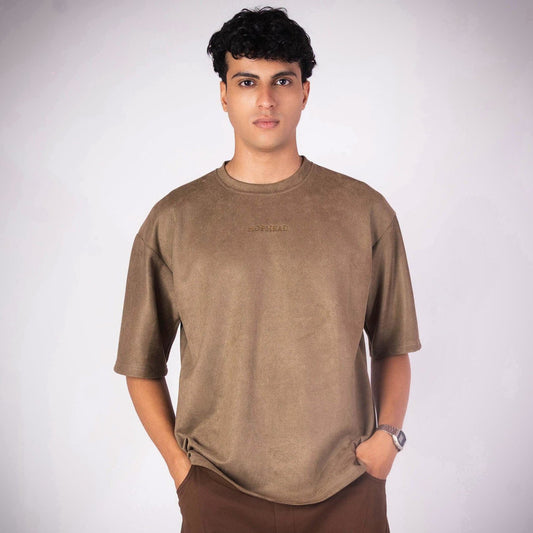 OAK BROWN SUEDE EMBROIDERED T-SHIRT