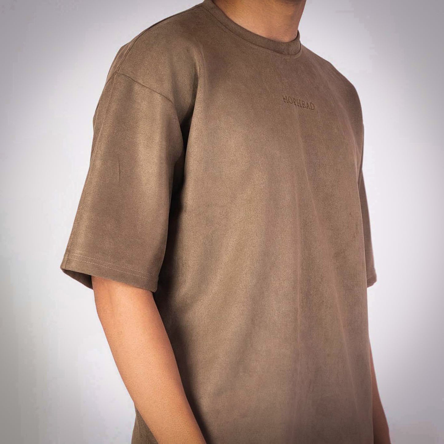 OAK BROWN SUEDE EMBROIDERED T-SHIRT