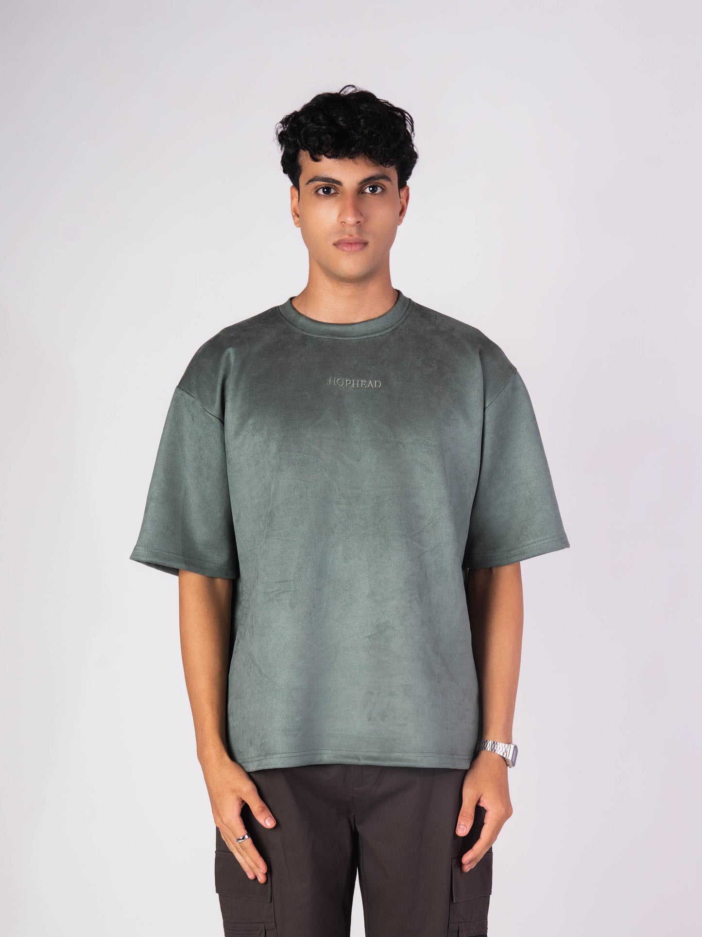 EMERALD GREEN EMBROIDERED SUEDE T-SHIRT