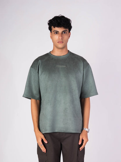 EMERALD GREEN EMBROIDERED SUEDE T-SHIRT