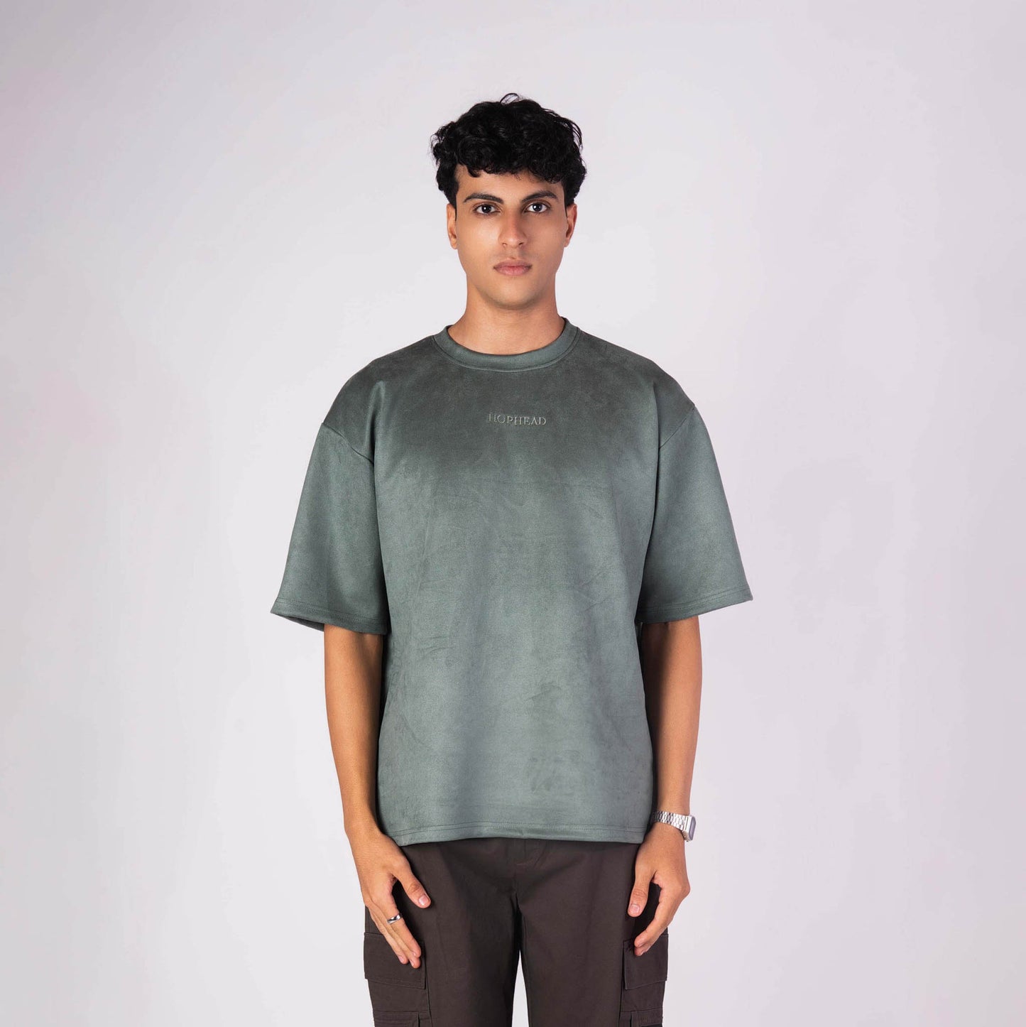 EMERALD GREEN EMBROIDERED SUEDE T-SHIRT