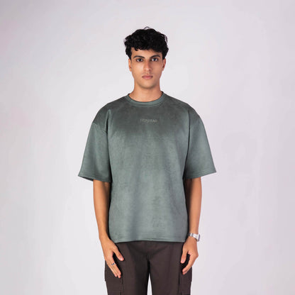 EMERALD GREEN EMBROIDERED SUEDE T-SHIRT