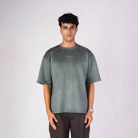 EMERALD GREEN EMBROIDERED SUEDE T-SHIRT