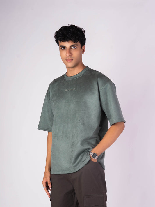 EMERALD GREEN EMBROIDERED SUEDE T-SHIRT