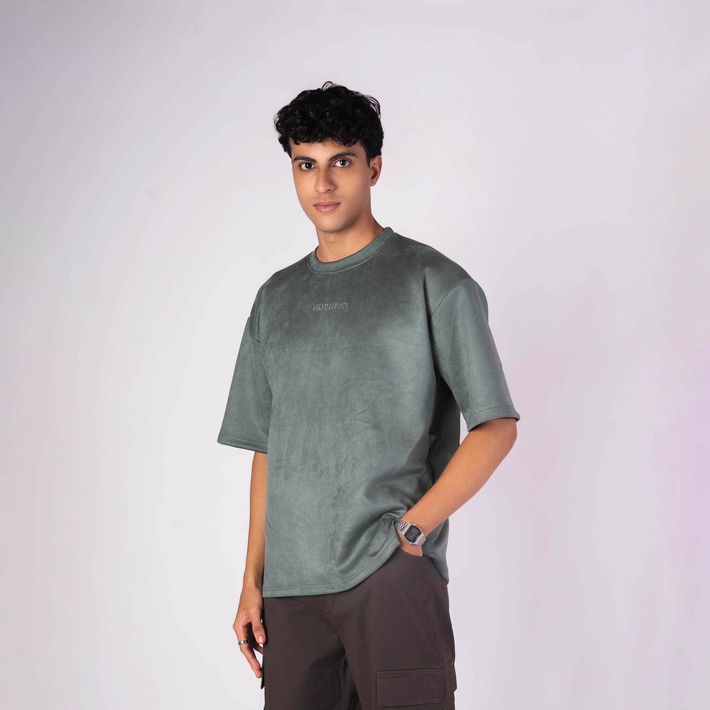 EMERALD GREEN EMBROIDERED SUEDE T-SHIRT