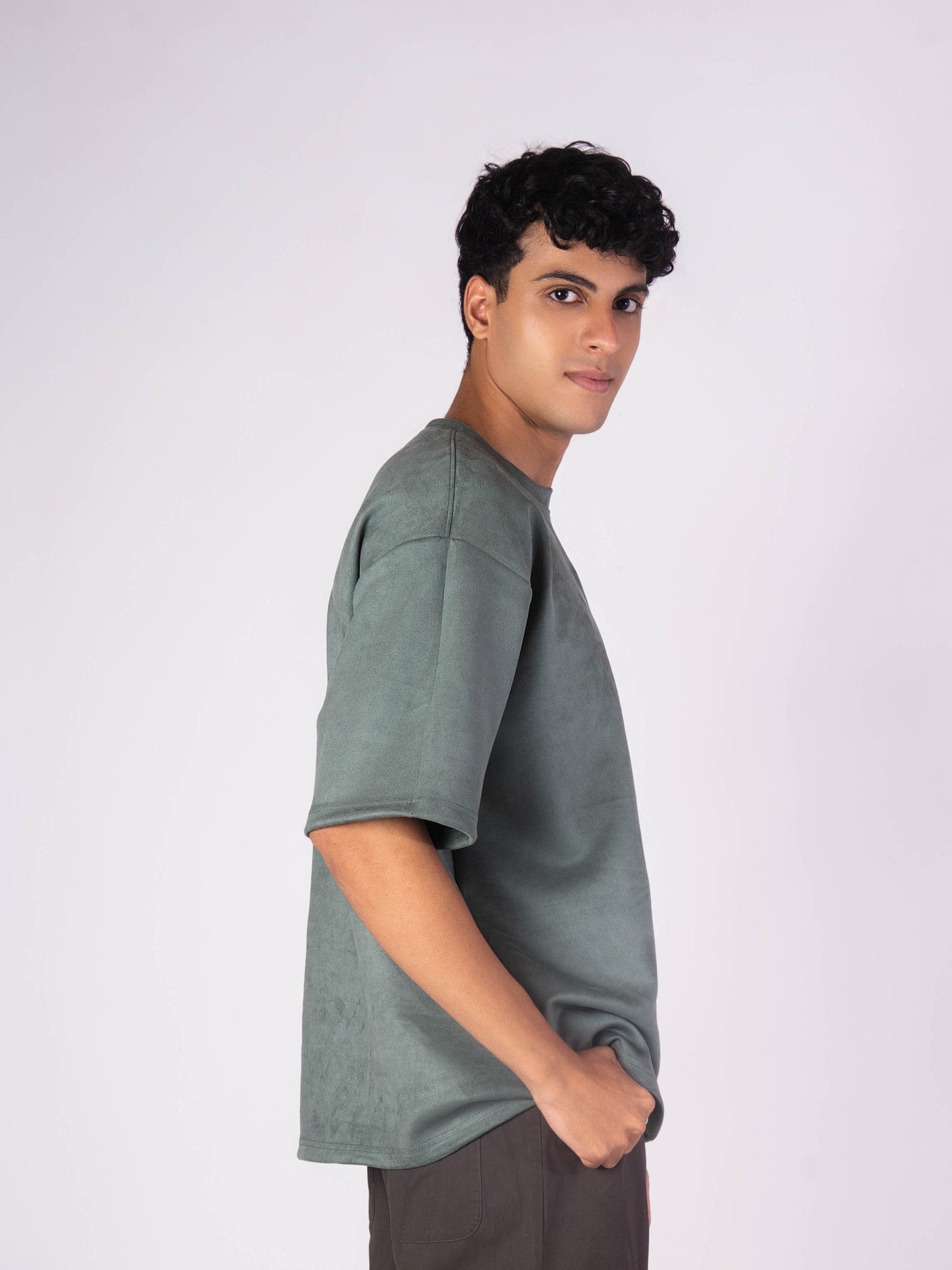 EMERALD GREEN EMBROIDERED SUEDE T-SHIRT