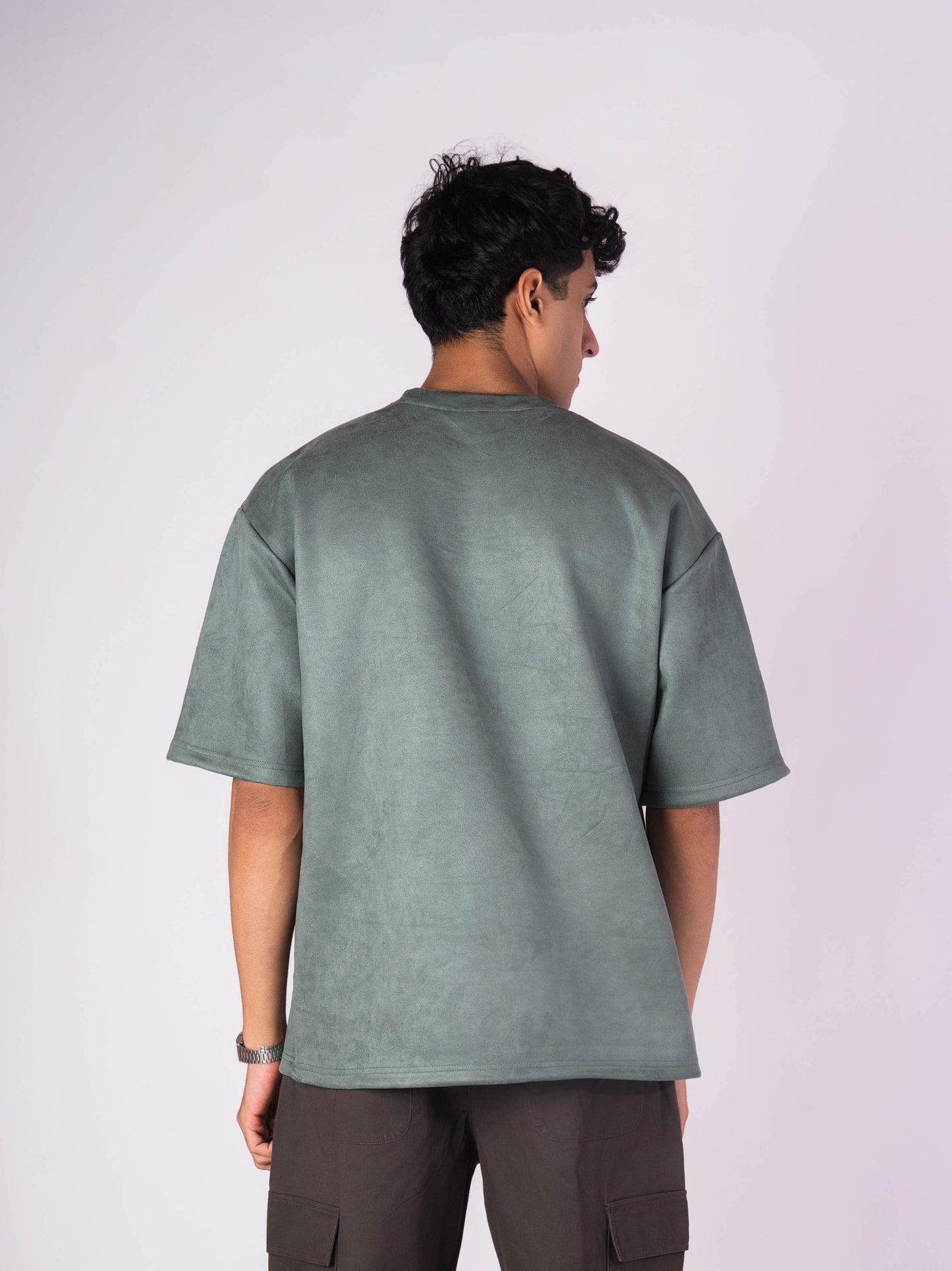 EMERALD GREEN EMBROIDERED SUEDE T-SHIRT