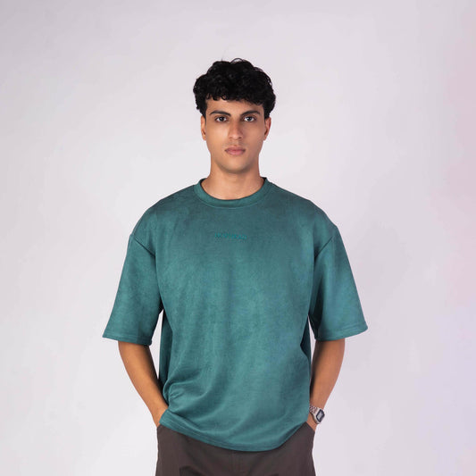 FOREST GREEN EMBROIDERED SUEDE T-SHIRT