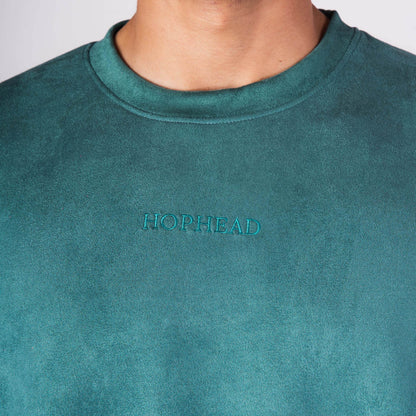 FOREST GREEN EMBROIDERED SUEDE T-SHIRT