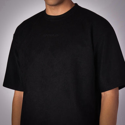 BLACK EMBROIDERED SUEDE  T-SHIRT