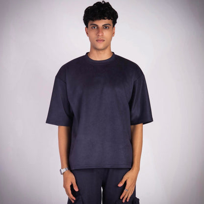 SPACE BLUE SUEDE EMBROIDERED T-SHIRT