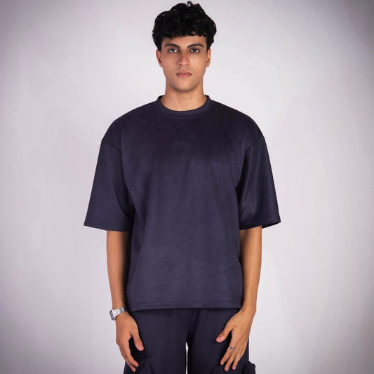 SPACE BLUE SUEDE EMBROIDERED T-SHIRT