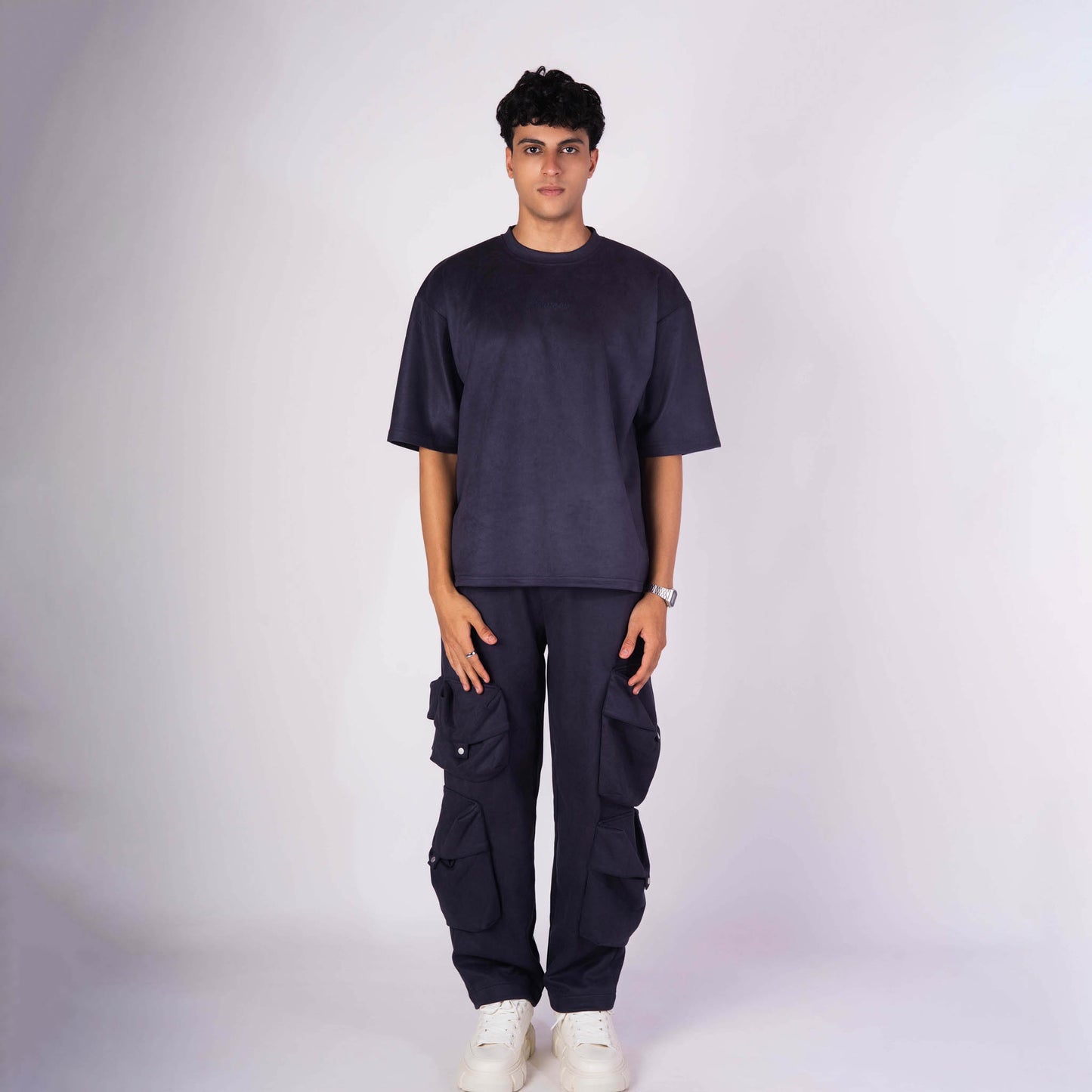 SPACE BLUE SUEDE EMBROIDERED T-SHIRT