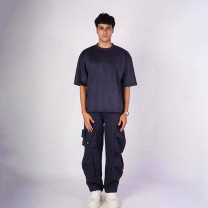 SPACE BLUE SUEDE EMBROIDERED T-SHIRT