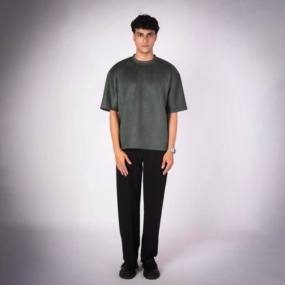 VINEYARD GREEN EMBROIDERED SUEDE T-SHIRT