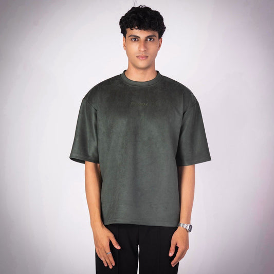 VINEYARD GREEN EMBROIDERED SUEDE T-SHIRT