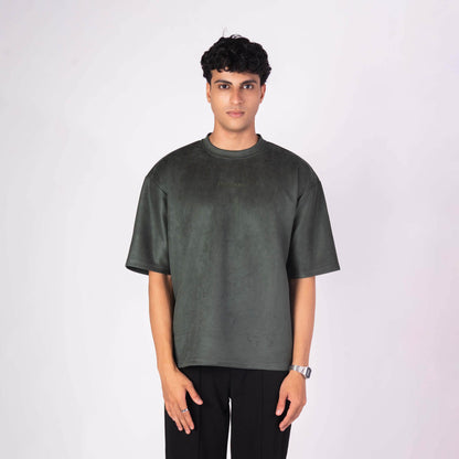 VINEYARD GREEN EMBROIDERED SUEDE T-SHIRT