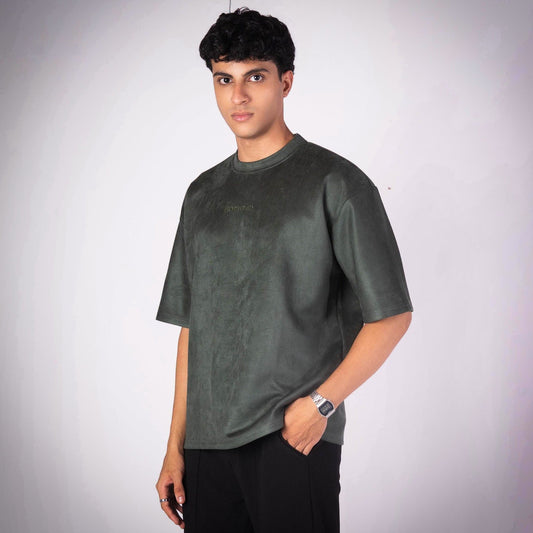 VINEYARD GREEN EMBROIDERED SUEDE T-SHIRT