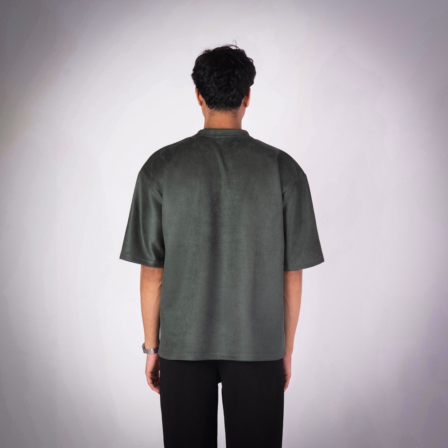 VINEYARD GREEN EMBROIDERED SUEDE T-SHIRT