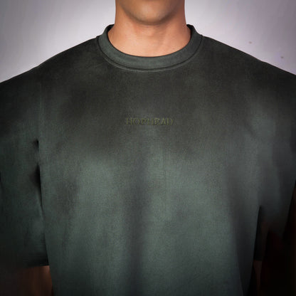 VINEYARD GREEN EMBROIDERED SUEDE T-SHIRT