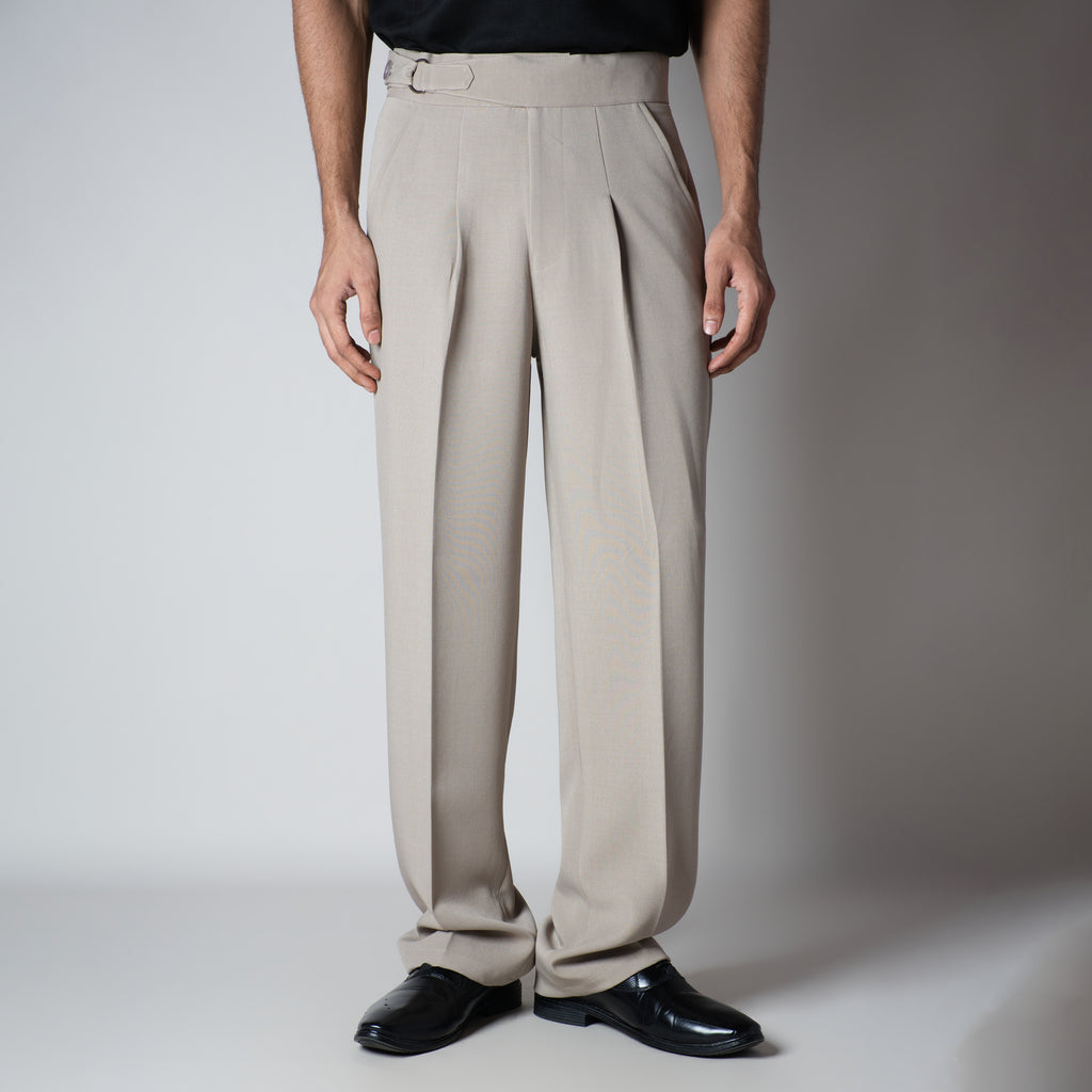 STONE BEIGE D-RING ITALIAN STYLE TROUSER