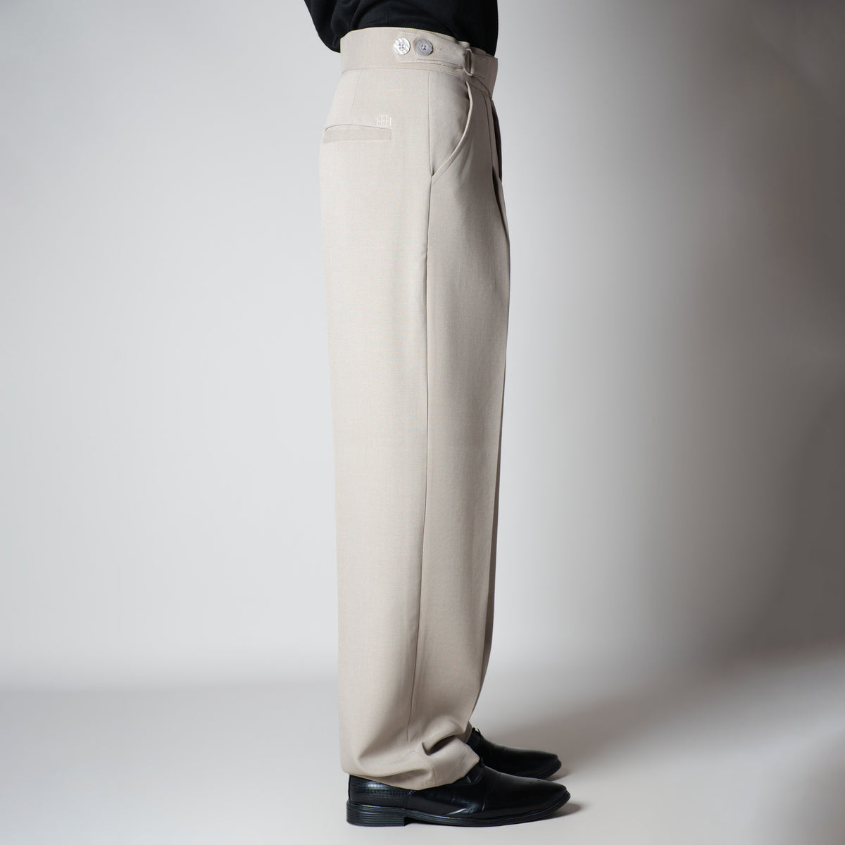 STONE BEIGE D-RING ITALIAN STYLE TROUSER