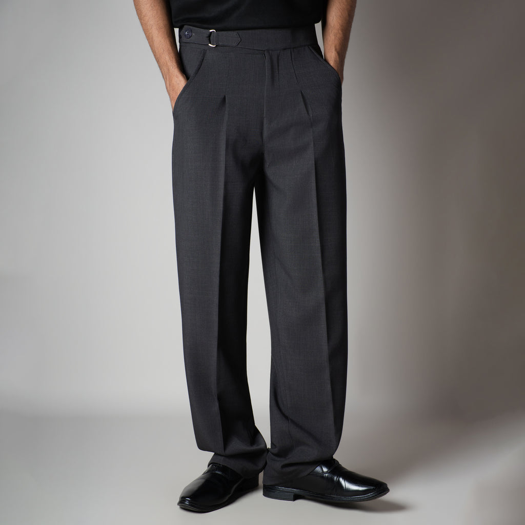 DARK GREY D-RING ITALIAN STYLE TROUSER