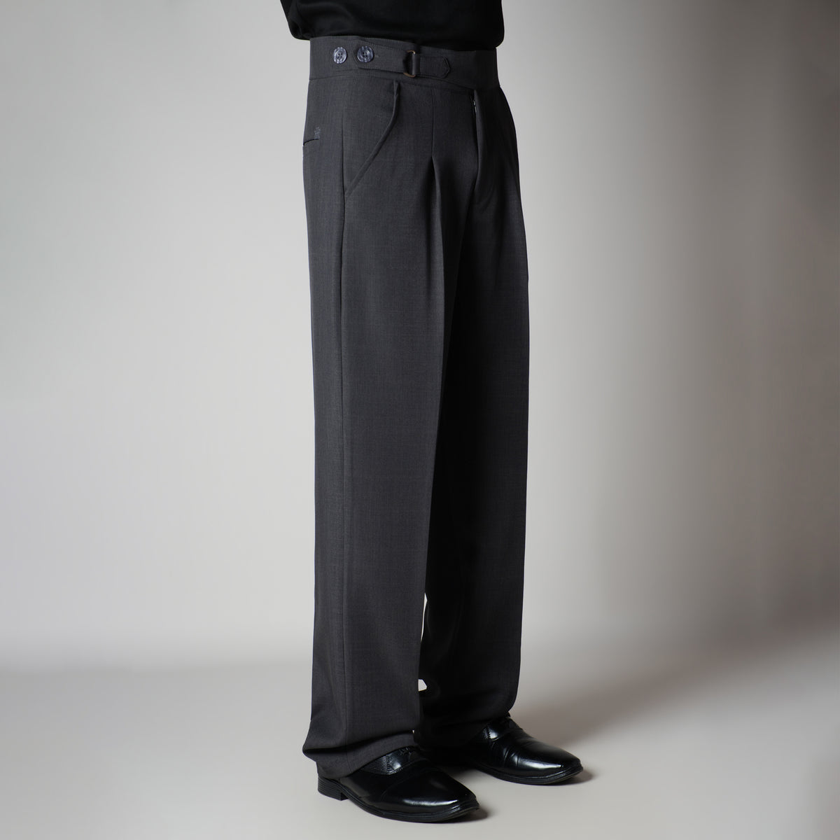 DARK GREY D-RING ITALIAN STYLE TROUSER